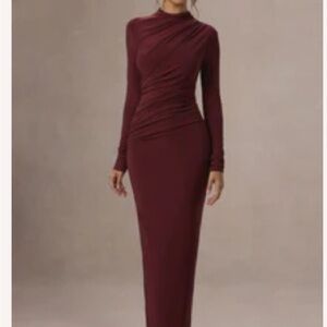 Club L London Wine Long Sleeve Dress
